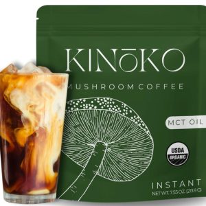 Kinoko USDA Organic Mushroom Coffee with MCT Oil Blend of 7 Adaptogenic Mushrooms – Instant Coffee Mix. USA Grown